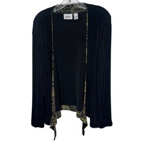 Chicos Travelers Black Geometric Print Open Front Cardigan Lightweight Size 3 XL